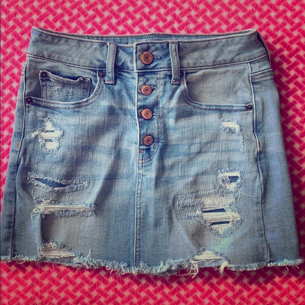 Distressed denim skirt